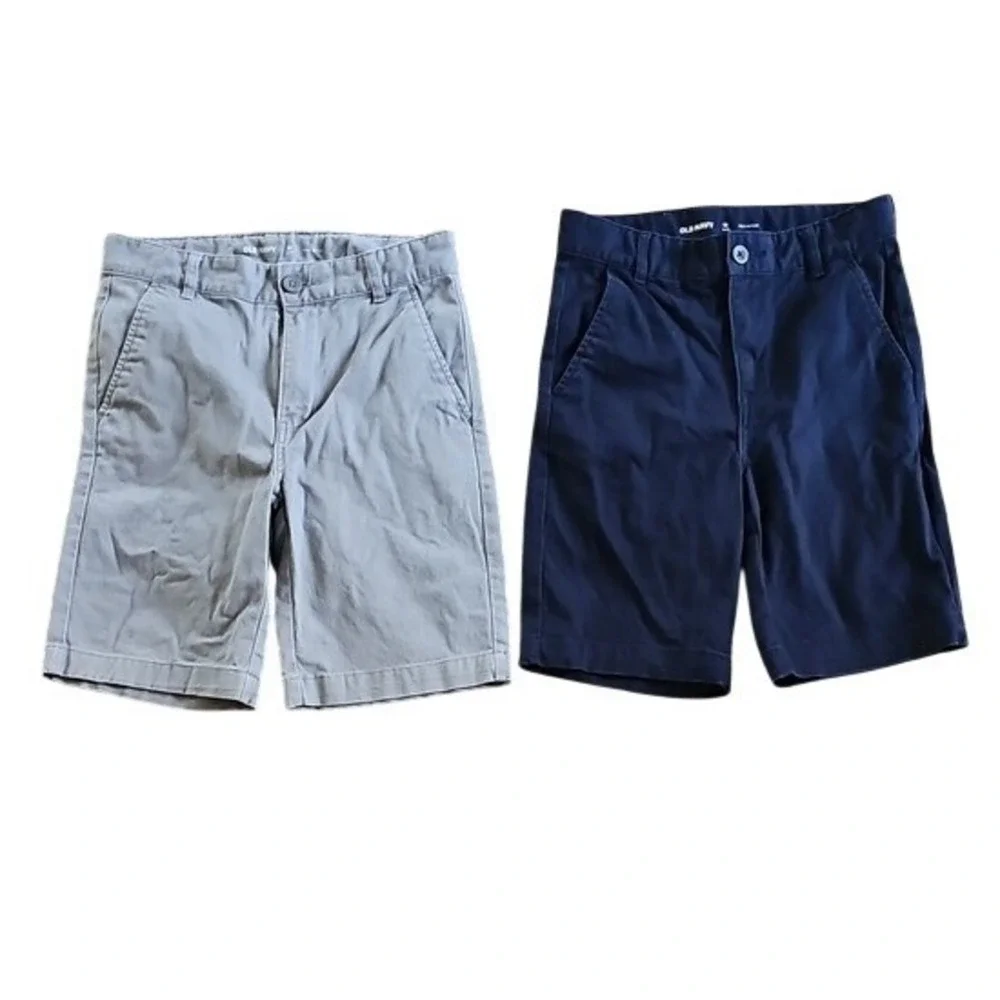 Old Navy Boys 12 Slim Built-In Flex Chino Shorts Bundle Navy Blue Gray 2 Pack